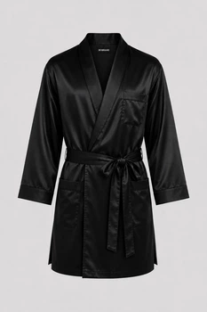 Короткий чоловічий халат з віскозного шовку BOBRAND "Dark Desires" - 2XL