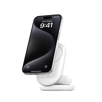 Бездротовий зарядний пристрій BELKIN для Apple, сертифікована магнітна швидка зарядка Qi2, швидка зарядка для iPhone 15 Вт, сумісна з MagSafe Quick Charging, панельний двовхідний WIZ028 білий комплект
