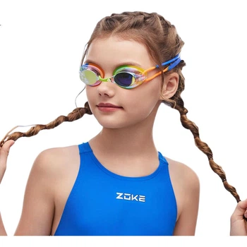 Очки для плавания детские зеркальные ZOKE 622501211-15, зелено-оранжевые