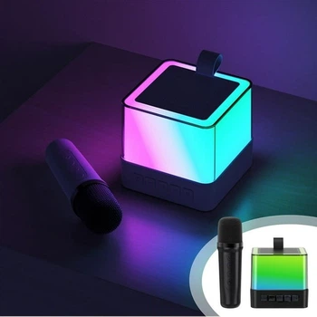Портативная Bluetooth колонка караоке K18 с микрофонами с RGB подсветкой, speaker с FM USB TF AUX