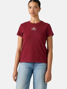 Футболка бавовняна жіноча Levi`s The Perfect Tee Emb Rose Bw Warm 17369-3497 L Бордова (5401235278915)