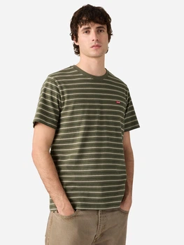 Koszulka męska bawełniana długa Levi`s Ss Original Hm Tee Max Stripe 56605-0314 M Khaki (5401235157029)