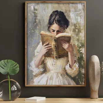 Постер «Девушка с книгой» винтажный на холсте 30×40 см