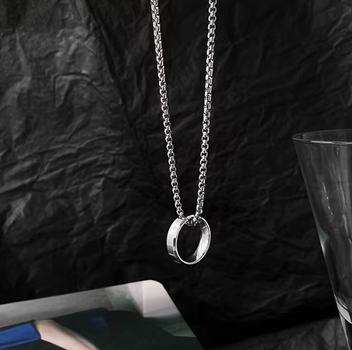 Кулон Steel Ring з ланцюжком, підвіска, прикраса на шию з медичної сталі під срібло, унісекс