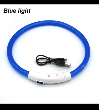 Яркий светодиодный LED ошейник для собак и кошек 70 см (можно укорачивать) с USB-заряд. Видимость до 500м в темноте. Цвет СИНИЙ.