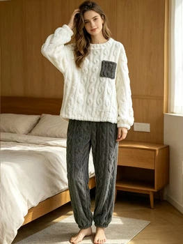 Пижама женская из флиса серая с белым Oversize S-L 0000881