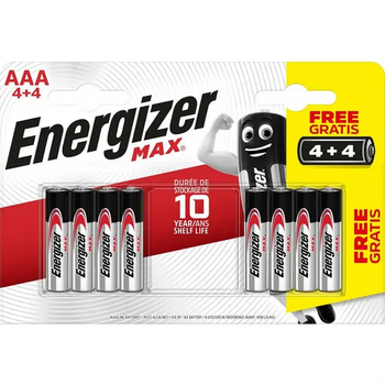 Батарейки Energizer MAX LR03/AAA алкалінові 1,5 В, 8 шт. у блістері