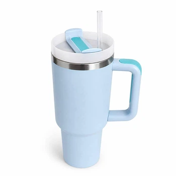 Термокружка термос Tumbler з ручкою, кришкою та трубочкою 30 см, Блакитний