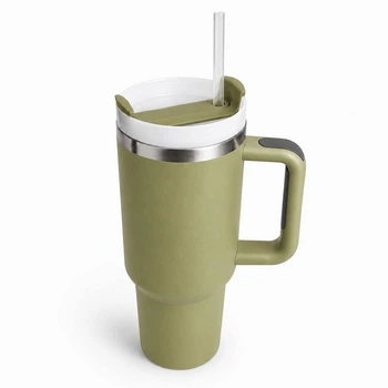 Термокружка термос Tumbler з ручкою, кришкою та трубочкою 30 см, Оливка