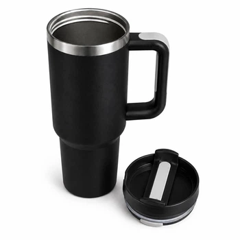 Термокружка Tumbler с ручкой и крышкой, трубочка 30 см, термос для кофе, чая и холодных напитков Черный