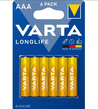 Алкалінові батарейки VARTA Longlife LR03/AAA 1,5 В, 6 шт, жовті