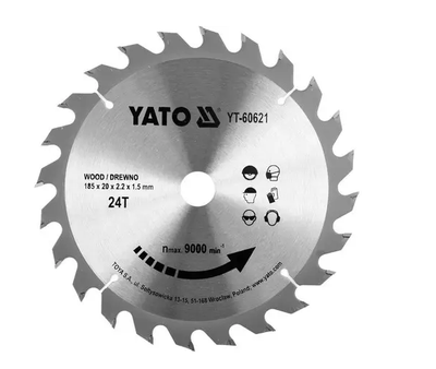 Диск пиляльний победітовий по дереву Yato 185x20x2,2x1,5мм 24 зубці (YT-60621)