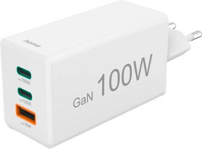Ładowarka Hama 00125140 2xUSB-C + USB-A 100W GaN PD QC Biały (00125140)