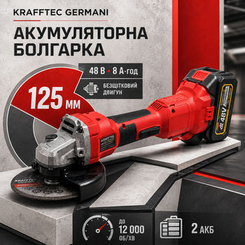 Аккумуляторная болгарка угловая шлифмашина бесщеточная КШМ для металла резка полировка 125 мм 48 В 8 А·час 12000 об мин 2 АКБ 4 диски кейс