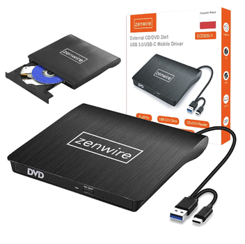 Оптичний привід Zenwire External CD/DVD 2in1 USB-C Mobile Driver Black (5904507529208)