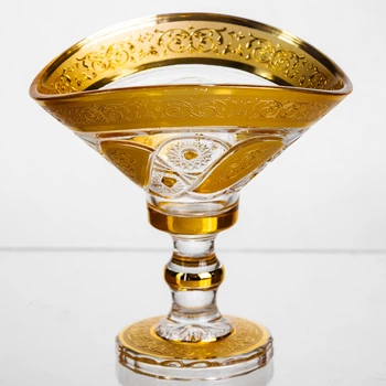 Конфетница стеклянная Bogema Gold 15 см с золотым декором для сервировки Yiwu HP-34-134