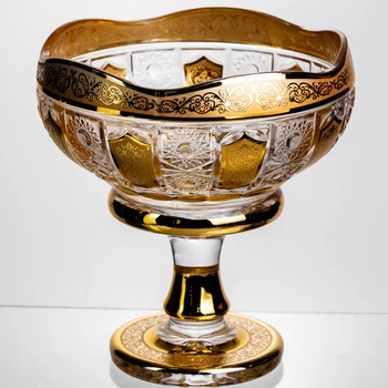 Ваза для фруктов Bohemia Gold стеклянная на ножке 26 см Yiwu HP-34-137