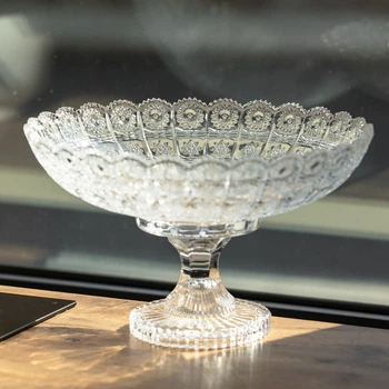 Фруктовниця на ніжці скляна Queen Lace 32 см під кришталь цукерниця ваза для кругла кафе ресторану прозоре