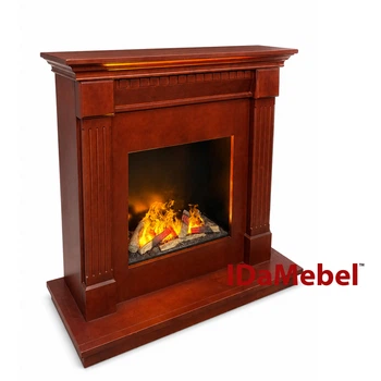 Каминокомплект IDaMebel Washington цвета красное дерево, размер 1200x1185x485, с паровым камином Dimplex Cassette 600 LED LOG с настоящим 3D эффектом пламени, дровами и звуком
