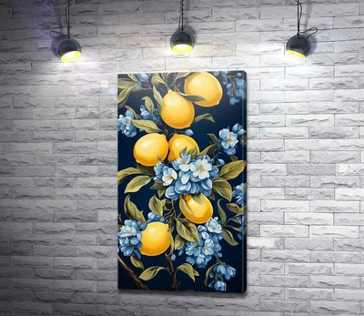 Картина Ветки лимона с голубыми цветками 34x60 см Модуль №1 (006278)