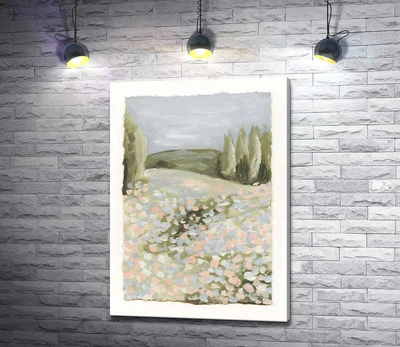 Картина Нежные зелено-розовые поля 71x100 см Модуль №1 (006364)