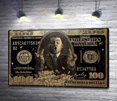 Картина Wolfie: Золотая банкнота Волк с Wall-Street 100x62 см Модуль №1 (006266)