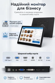 14” сенсорный портативный монитор FHD 1080P IPS с HDMI / VGA / USB / AV — второй дисплей для ПК, ноутбука и камер