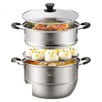 Пароварка з нержавіючої сталі MAXCOOK 304, 34 см, двошарове дно, сумісна з газовою та індукційною плитами MCZ1536