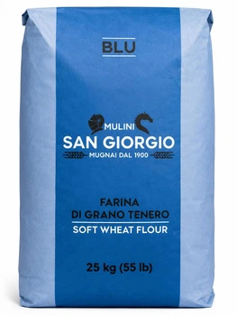 Мука пшеничная Mulini San Giorgio BLU Farina di Grano Tenero 25 кг профессиональная итальянская из мягкой пшеницы для пиццы хлеба фокачи чиабаты булочек дрожжевого теста выпечки пекарни пиццерии HoReCa