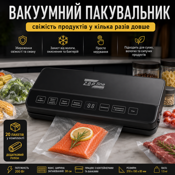 Універсальний вакууматор для продуктів із сенсорним керуванням Zepline 200W. Вакуумний пакувальник із функцією запаювання для рідких і сухих продуктів