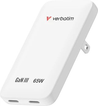 Ładowarka Verbatim Essentials Slim 30281 2xUSB-C 65W GaN PD 3.0 EU UK US Biała (23942302810)