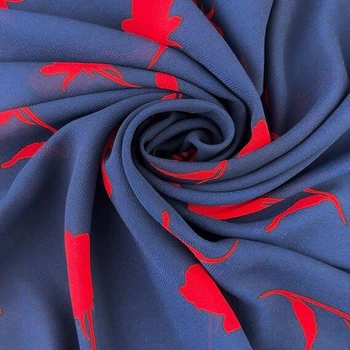 Ткань шифон креп IDEIA 150 см 70 гр/м2 легкая, воздушная, для платьев, юбок, блуз цветок синий