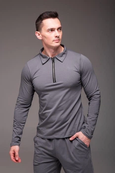 Мужской лонгслив R.A. Polo Long Grey на молнии L
