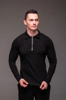 Чоловіча лонгслів R.A. Polo Long Black на блискавці XL