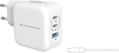 Ładowarka Conceptronic ALTHEA17W 2xUSB-C + USB-A 67W GaN PD 3.0 PPS QC 3.0 + USB-C Cable Biała (ALTHEA17W)
