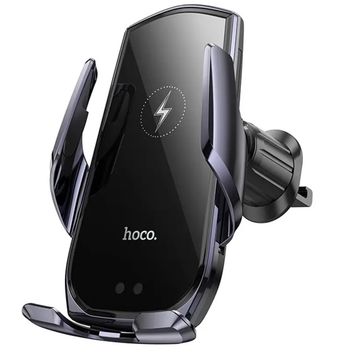 Автотримач HOCO CA202 Plus з бездротовою зарядкою Qi 15W, автоматичний затискач, інфрачервоний сенсор, на дефлектор, чорний