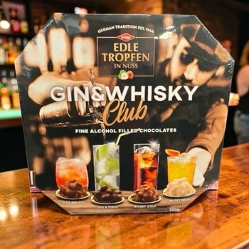 Набор шоколадных конфет Edle Tropfen in Nuss Gin & Whisky Club с алкогольной начинкой 200 г