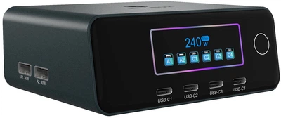 Ładowarka ICY BOX Diamond Charge IB-PS2401 6-Port 240W GaN LCD Czarny (4250078175605)