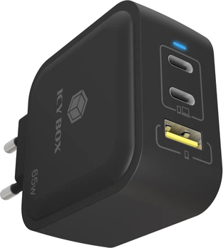 Ładowarka ICY BOX IB-PS1030-PD 3-Port 65W GaN PD 3.0 Czarny (4250078174493)