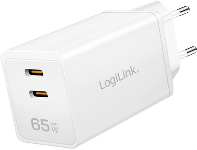 Ładowarka LogiLink PA0367 2xUSB-C 65W GaN PD 3.0 QC 4.0 Biały (PA0367)