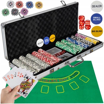 Профессиональный покерный набор в чемодане Malatec 500 фишек set Texas Hold'em с сукном, костями и картами (23529)