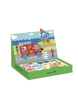 Магнітна гра пазл Tooky Toy Транспорт в коробці книжці з магнітною дошкою та картками 80 елементів