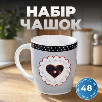 Набор фарфоровых чашек 48 штук в коробке 400 мл I love you чашки на подарок в школу для чая и кофе Серый