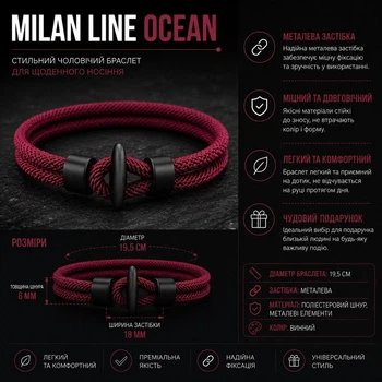 Мінімалістичний браслет Milan Line Ocean, браслет на удачу Винний