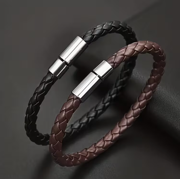 Комплект 2 стильних плетених браслетів Retro Braided, чорний з коричневим, для чоловіків з екошкіри