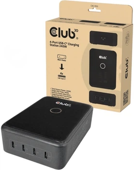 Зарядна станція Club 3D CAC-1933 4xUSB-C 240W GaN PD 3.1 PPS Чорна