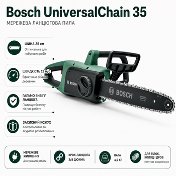Цепная электропила Bosch UniversalChain 35 длина шины 35 см Зеленый (06008B8303)