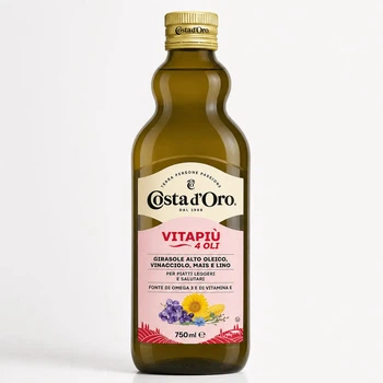 Суміш олій Costa d'Oro Vitapiu 4Oils Коста Доро Для легких страв Соняшник Виноградна Кукурудзяна Лняна олії Вітамін Е 4 олії 750мл