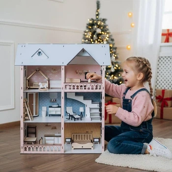 Ляльковий будинок "Dolly Loft" дерев'яний з меблями Дитячий будиночок для ляльок барбі дівчаток lol з дерева Комфорт