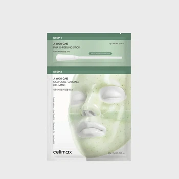 Двоетапна гелева маска для обличчя CELIMAX Ji Woo Gae Cica PHA Peel 2-Step Gel Mask з центелою та PHA-кислотою для м'якого відлущу